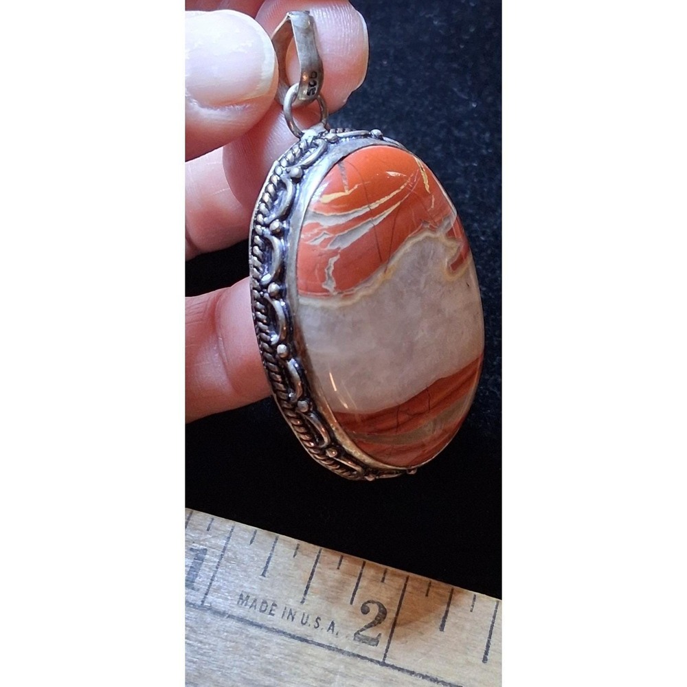 Vintage Sterling Silver Pendant Bezel-set Crazy Lace Agate Large Statement Piece